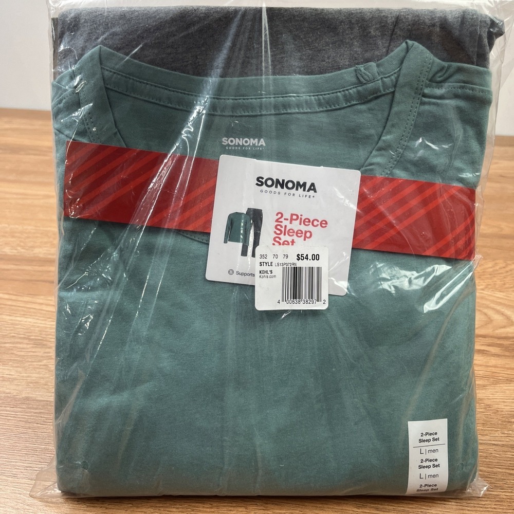 Sonoma Goods For Life 2pc Men's Pajamas Sleep Set Size‎ Large Green/Grey NEW